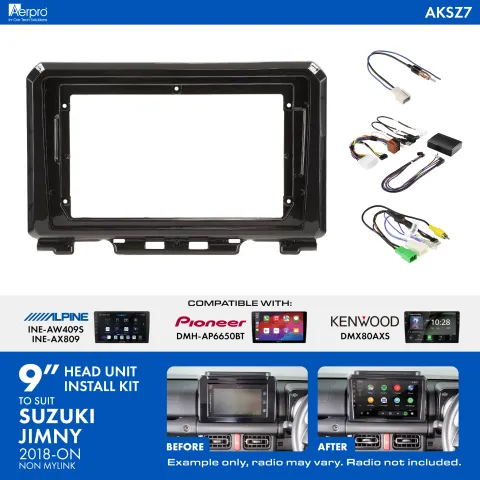 AKSZ7 9 INCH INSTALL KIT TO SUIT SUZUKI JIMNY 2018- [COMPATIBLE