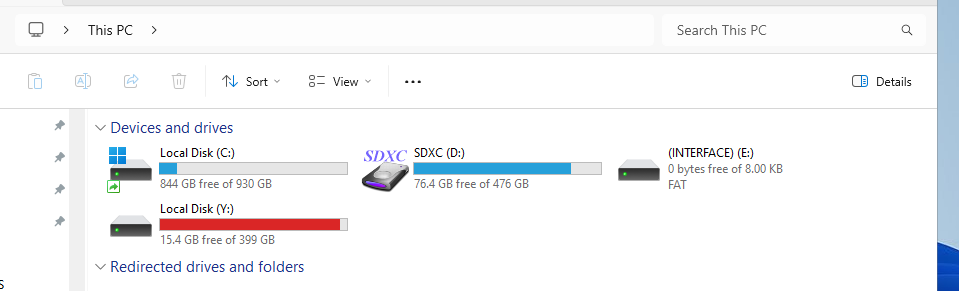 File explorer showing a removable drive named INTERFACE