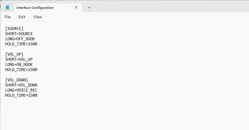 A text editor showing an Interface Configuration file with a SOURCE section